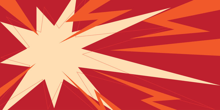Dynamic red abstract background featuring layered cream and orange pointed rays converging toward the center, creating a dramatic retro burst for posters, banners, advertisements, packaging, and promo