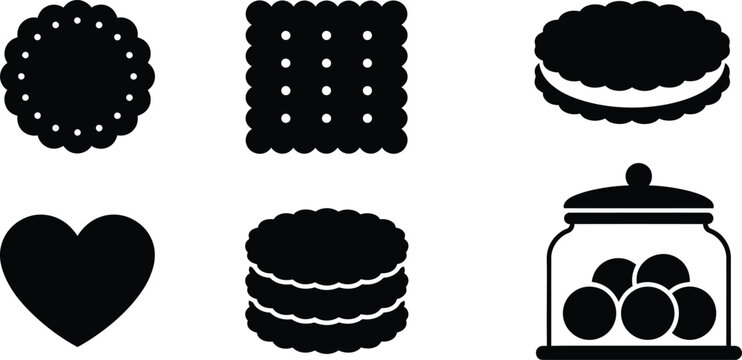 Black silhouette cookie and biscuit icon set with silhouette illustration sandwich delicious