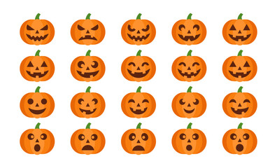 Obraz premium Collection of various expressive jack o lantern faces arranged in a grid pattern