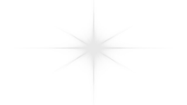 Brillante bagliore bianco a stella con riflessi soffusi e raggi luminosi delicati su sfondo trasparente, elemento grafico realistico in formato PNG per fotoritocco e design digitale