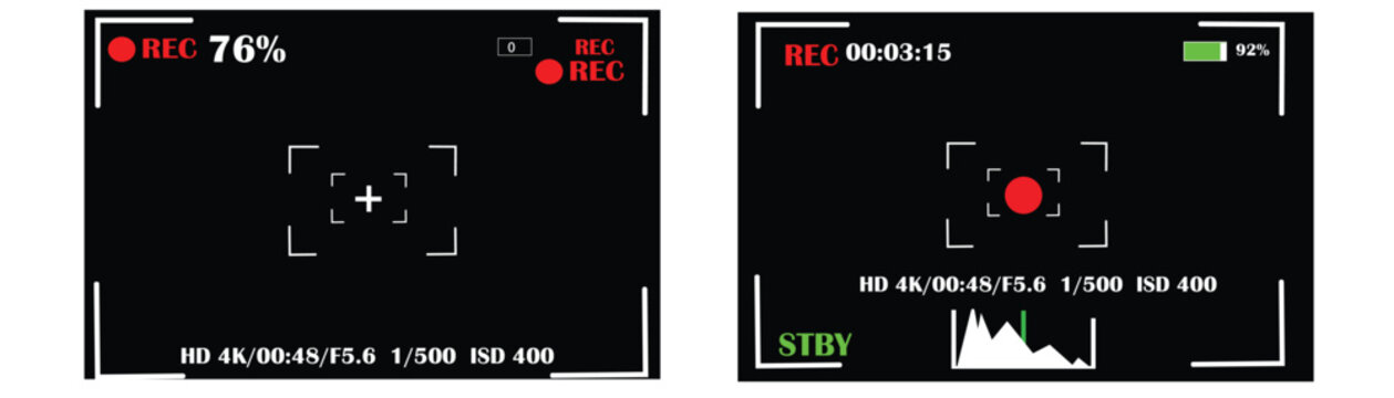 Camera viewfinder overlay interface digital display screen record frame video monitor cinematic film production technical vector