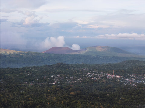 Masaya volcano crater with smoke