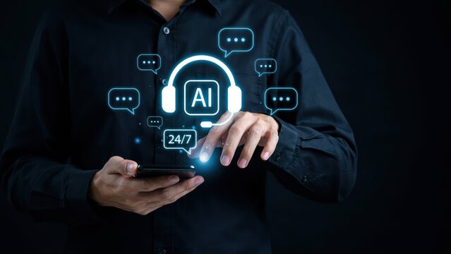 Ai customer service concept with smartphone and headset