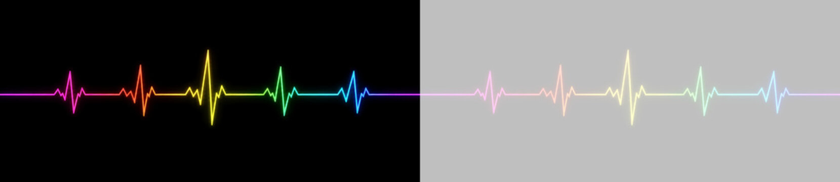 Tracciato elettrocardiogramma neon arcobaleno battito cardiaco ECG linea grafica medica isolata sfondo trasparente PNG per monitoraggio salute e cardiochirurgia