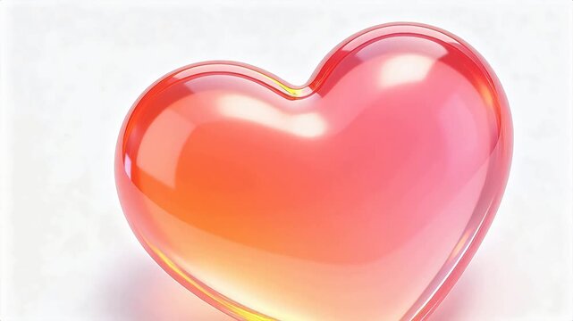 Transparent glass heart with pink to orange gradient on white background