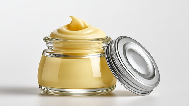 Jar of salve yawning while opening, apothecary photo