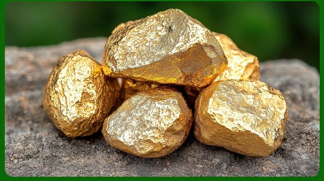 Golden Nuggets on Dark Gray Stone