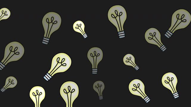 Seamless pattern of light bulbs on dark background