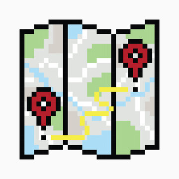 Pixel Art GPS Map with Departure and Destination Pins