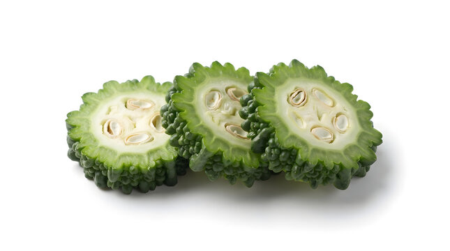 Fresh Bitter Gourd Slices Group Isolated on White Background