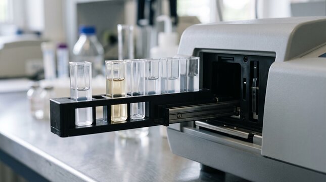 Cuvette rack entering a clinical photometer