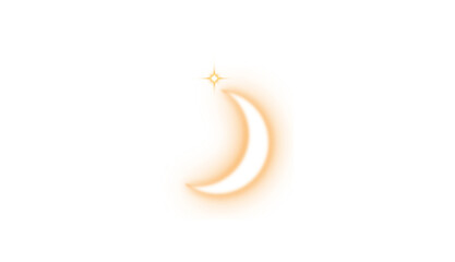 Glowing crescent moon and twinkling star file, soft orange light celestial night symbol graphic isolated on transparent background. © HS 360