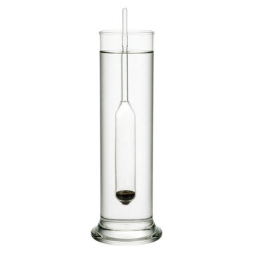 Glass alchemy vessel with floating inner tube and sediment isolated on transparent background PNG element