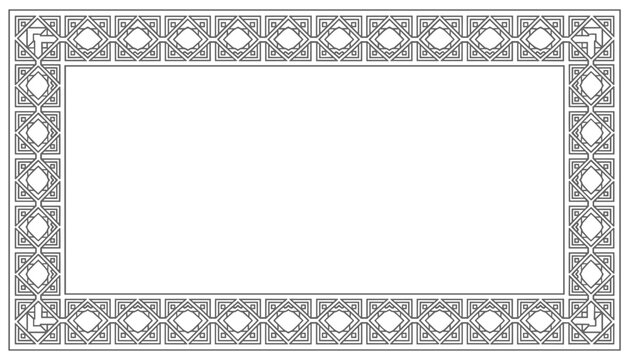 Rectangle certificate frame design with a classic Greek key fret meander pattern bordering a blank white central space.
