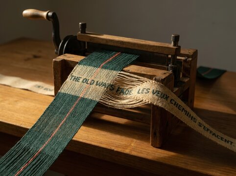 Website hero image of a weaving loom in warm workshop light