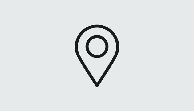 Minimalist black line map pin location pointer icon centered on a light gray background in a clean modern design.