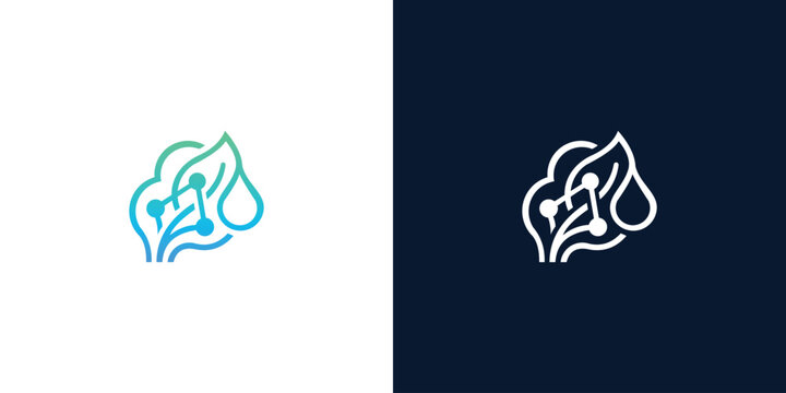 Abstract logo combining a stylized leaf with circuit lines and a water drop, symbolizing sustainable technology, eco-friendly innovation, and natural digital solutions