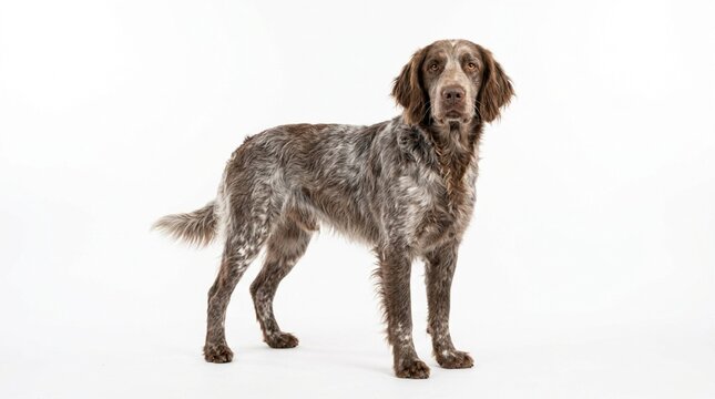 German Shorthaired Pointer Dog Standing on White Background, Full Body Portrait