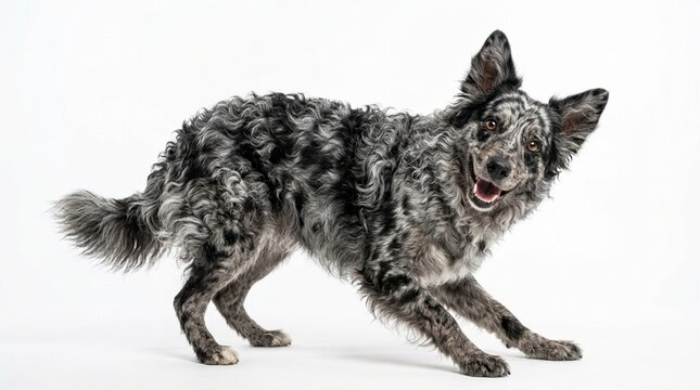 Mudi Dog with Unique Curly Coat and Merble Pattern - Studio Portrait
