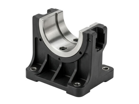 Heavy duty machine support cradle isolated on transparent background for industrial shaft stabilization and rotating equipment maintenance