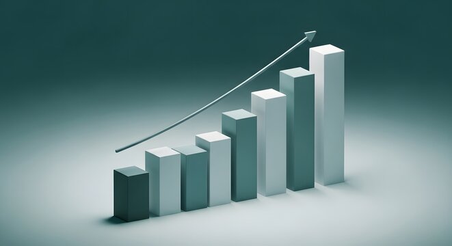 Isometric financial growth chart visually representing increasing success and positive business performance set against a calming teal colored background