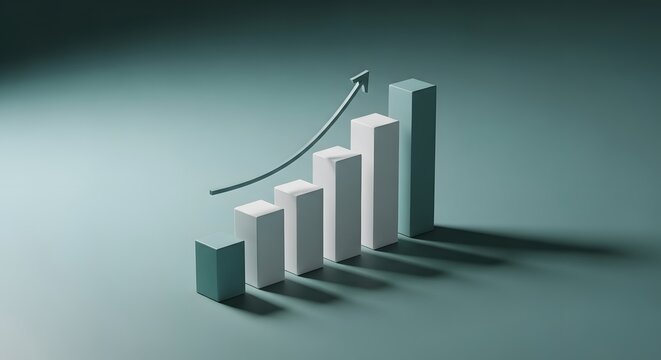 Financial growth is visually demonstrated with a rising bar graph and an upward trending line chart illustration