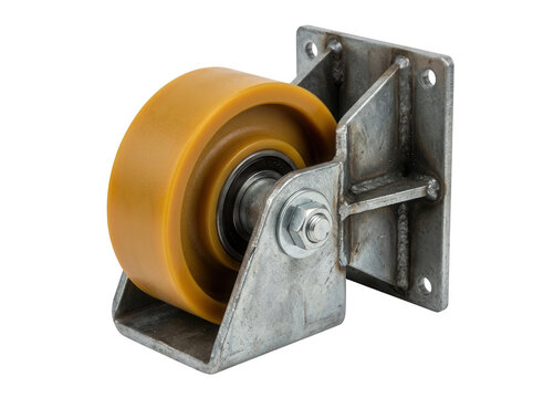 Industrial heavy duty swivel castor wheel with polyurethane tire isolated on transparent background for warehouse logistics equipment
