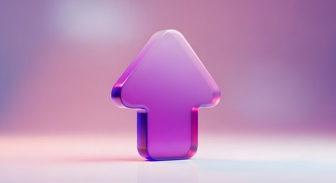 An abstract rendering of a vibrant purple crystal formed in the shape of an arrow pointing upwards on a gentle