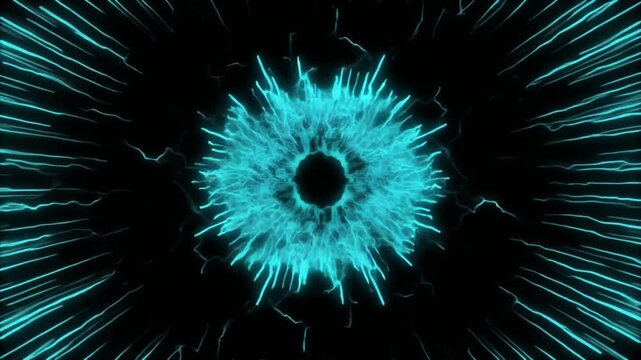 Glowing turquoise energy portal and digital vortex animation footage
