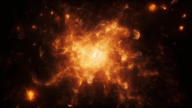 Cosmic explosion with glowing fiery particles and abstract energy wave in space