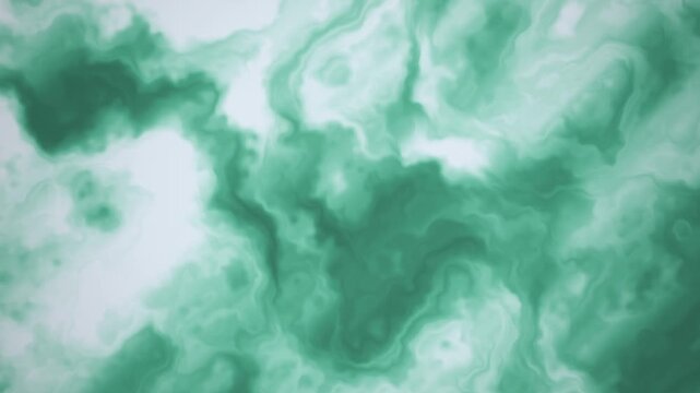 A mesmerizing abstract background featuring fluid motion of jade green ink swirling in white liquid, creating an organic and artistic texture for various creative projects.