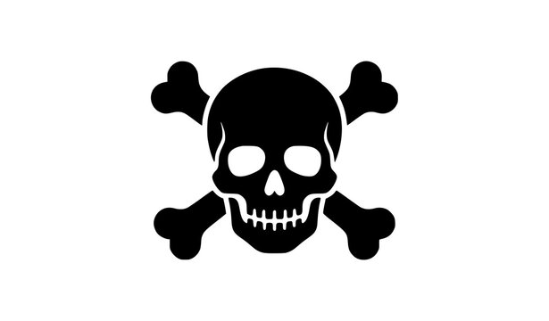 Skull and Crossbones Black Silhouette Isolated Vector Logo