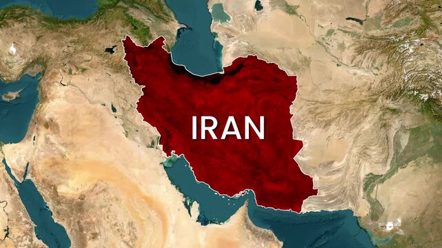 Iran map zoom animation highlighting Tehran capital city in motion footage