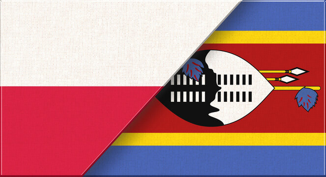 Double flag of Poland and Eswatini on fabric texture - 3D illustration