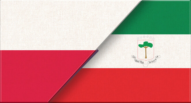 Double flag of Poland and Equatorial Guinea on fabric texture - 3D illustration