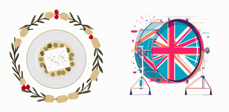 British-themed cheese board with Union Jack Ferris wheel illustration