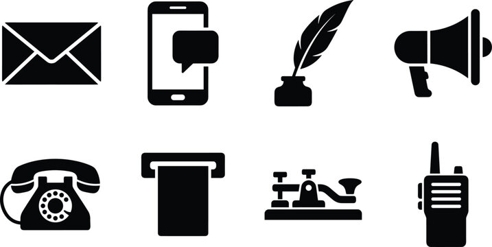 Communication and Messaging History Glyph Icon Set for Technology Evolution and Marketing Design