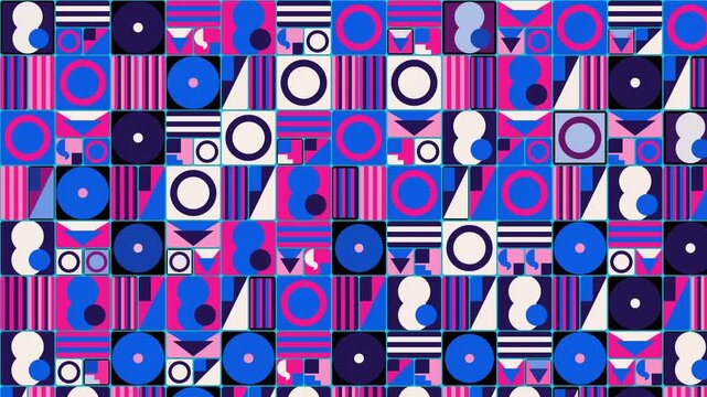Abstract geometric pattern background showing dynamic colorful shapes moving in this seamless motion video animation loop