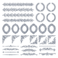 Fototapeta premium Vintage decorative elements, borders, frames, and corners set.