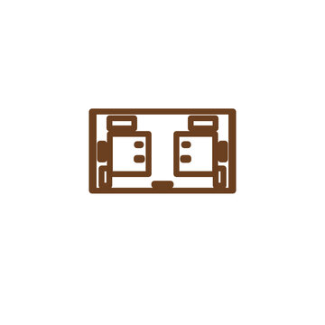 Abstract brown geometric line art icon featuring symmetrical rectangular shapes, isolated on a transparent background for logo design and UI.