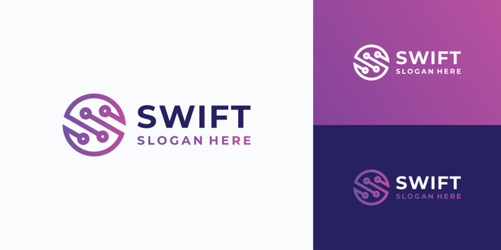 Swift technology logo design with circuit elements.