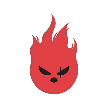 Red fire ghost cartoon character with angry expression illustration