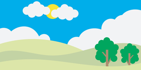 Obraz premium Flat Vector Illustration of a Sunny Summer Nature Landscape