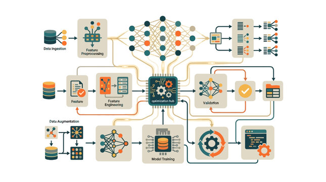 Machine Learning Workflow Diagram and AI Data Pipeline Architecture Illustration