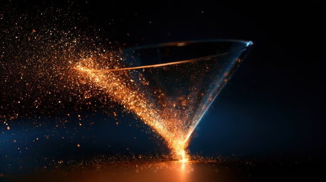 An abstract funnel shows many raw ideas entering on the left and emerging as fewer refined innovations on the right against a dark background.