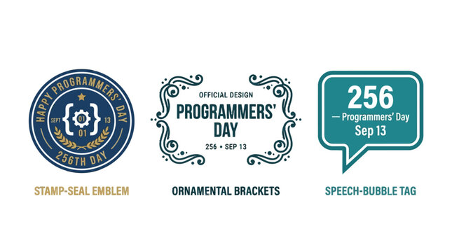 Programmers Day 2026 Emblem Set with Decorative Typography and Coding Symbols