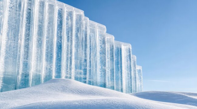 translucent ice pavilion wall with snow drifts
