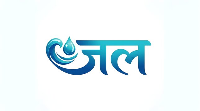 Water wave and drop blue gradient logo for jal word in hindi for liquid and freshness.