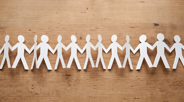 Paper figures holding hands representing community support and social connection