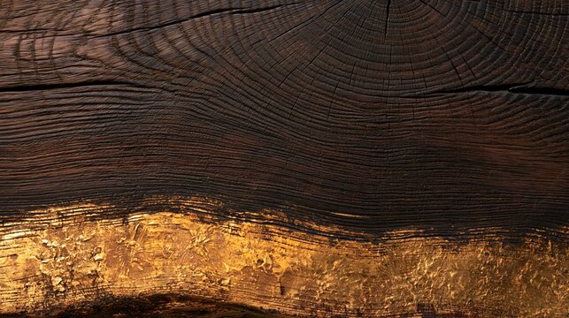 Wood texture with tarnished brass accents, showing weathered grain and a dark waxed finish for a rustic background and copy space
